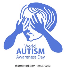 Closed face with his hands. The concept of autism.
