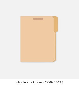 Closed file folder with cut tab and interior fastener to keep paper sheets, vector mockup. Letter size.