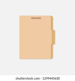 Closed file folder with cut tab and interior fastener to keep paper sheets, vector mockup. Letter size.