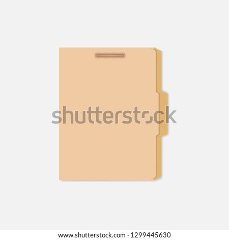 Closed file folder with cut tab and interior fastener to keep paper sheets, vector mockup. Letter size.