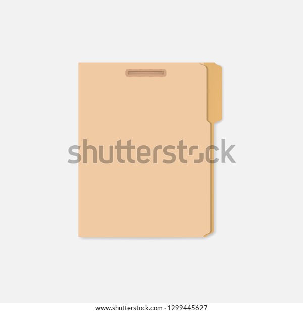 Closed file folder\
with cut tab and interior fastener to keep paper sheets, vector\
mockup. Letter size.