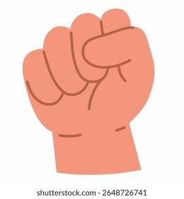Mão fechada, simbolizando força, solidariedade ou determinação. Estilo de vetor plano limpo.