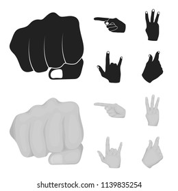 Closed fist, index, and other gestures. Hand gestures set collection icons in black,monochrom style vector symbol stock illustration web.
