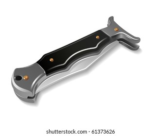 Closed flick knife. Realistic vector illustration