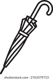 Closed folded classic umbrella shape silhouette protective rainwear accessory weather equipment outline vector illustration symbol simple design
