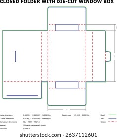 Closed folder die-cut window box packaging template design