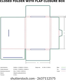 Closed folder with flap closure box die-cut template design