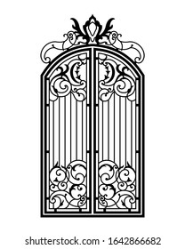 Closed Forged Ornate Gate. Vector illustration.