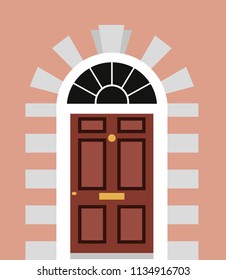 Closed front door. Flat design. Vector illustration.