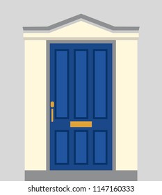 Closed front door. Flat design. Vector illustration.