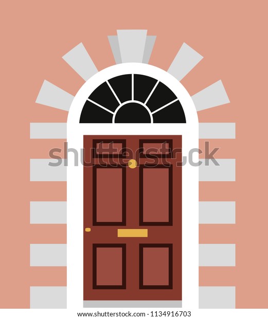 Closed Front Door Flat Design Vector Interiors Stock Image