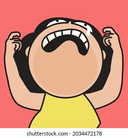 Closed Up Frustrated Bored Young Girl Screaming Concept Card Character illustration