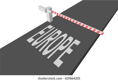 closed gate and the text on the pavement: EUROPE