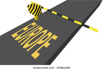 closed gate and the text on the pavement: EUROPE