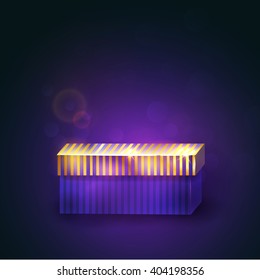 closed gift box with bright rays of light. vector illustration