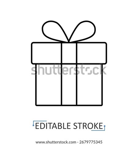 A closed gift box icon in minimalist style with editable stroke. Present package, holiday decor, celebration element, festive design, birthday gift, surprise box, special occasion symbol.