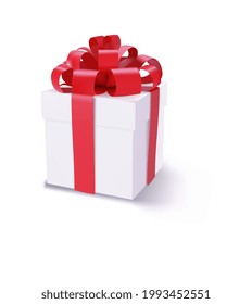 Closed gift box with red bow isolated on white background