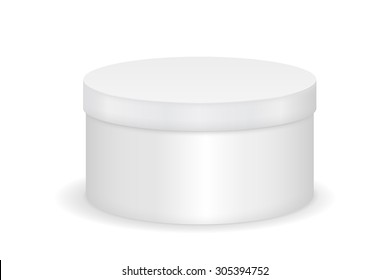 Closed gift box. White round box.  Vector illustration