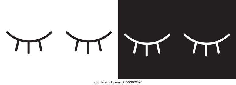 Closed girl eyes and eyelashes. Various closed eye with beautiful black eyelash silhouette