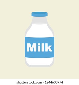 Closed glass bottle of natural milk with glossy cap. Milk. Vector illustration. EPS 10.