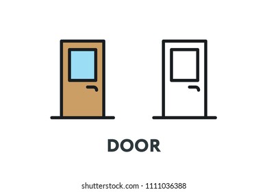 Closed Glass Door Entrance. Interior Furniture Concept. Minimal Color Flat Line Outline Stroke Icon.
