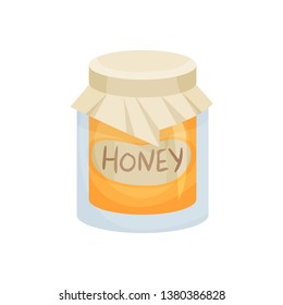 Closed glass jar with honey. Vector illustration.