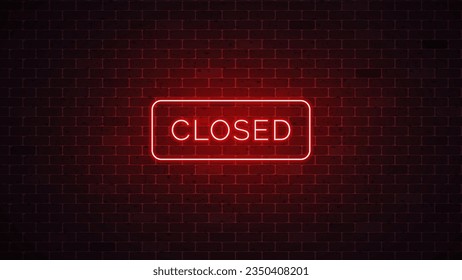 Closed glowing sign. Bright neon signboard. Vector illustration