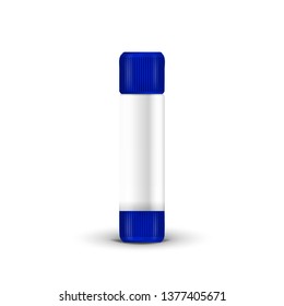 Closed Glue Stick Packaging Template Mockup Vector. Realistic Blank White Stick With Lid, Blue Bottom And Top. Super Fast Repair And Moment Conglutination. Isolated 3d Illustration