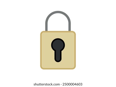 Closed golden security padlock on white background