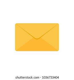 Closed golden yellow envelope icon sign flat design vector illustration isolated on white background