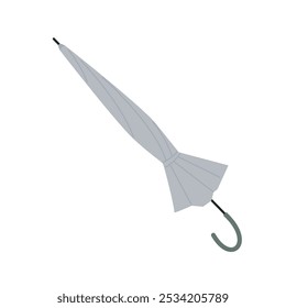 Closed gray long umbrella with handle for walking in rainy weather vector illustration