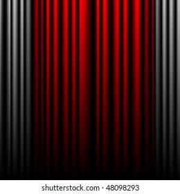 Closed gray and red theater curtains