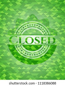 Closed green emblem with mosaic background