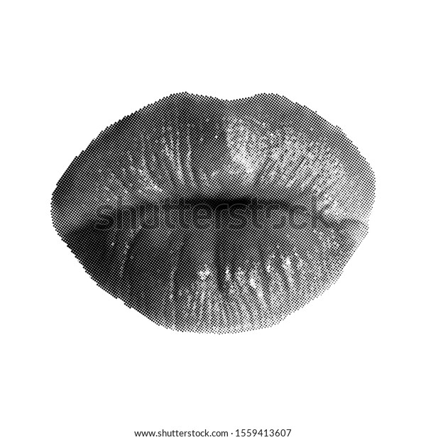 Closed Halftone Female Mouth Kissing Lips Front View Vector Isolated Object 7577