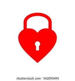 Closed heart padlock isolated on white background. 