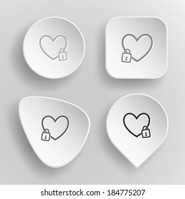 Closed heart. White flat vector buttons on gray background.