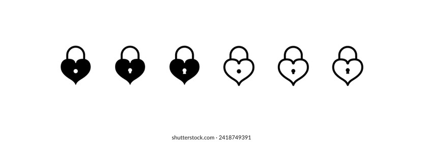 Closed hearts icon set. Linear style. Vector icons