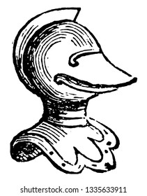 Closed Helmet Direct seen in profile is appropriated to esquires, vintage line drawing or engraving illustration.