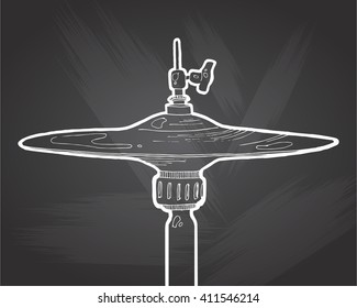 Closed hi hat drum sketch drawing isolated on chalkboard background. Hand drawing vector illustration EPS8. Drum doodle vector