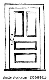 Closed Hinged Doorclosed, door, entryway, hinged door, la puerta esta cerrada, vintage line drawing or engraving illustration