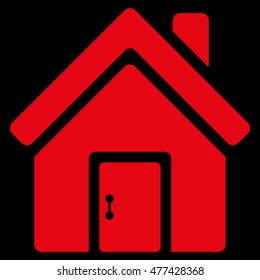 Closed House Door icon. Vector style is flat iconic symbol, red color, black background.