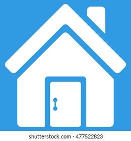 Closed House Door icon. Vector style is flat iconic symbol, white color, blue background.