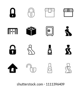 Closed icon. collection of 16 closed filled and outline icons such as sliding doors, cream tube, lock, lock home, safe, box. editable closed icons for web and mobile.