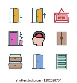 closed icon set. vector set about drawers, headache, door and open icons set.