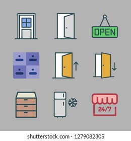 closed icon set. vector set about drawers, door, fridge and open icons set.