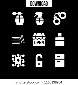 closed icon. This set with doorknob, open, keyhole and handcuffs vector icons for mobile and web