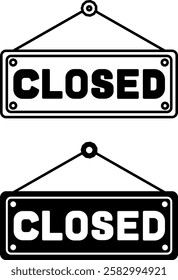Closed Icons. Black and White Vector Drawings. Sign Designed for Attachment to Doors of Shops, Cafes, and Offices. Restaurant Concept