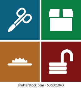 Closed icons set. set of 4 closed filled icons such as manicure scissors, opened lock, camera wheel