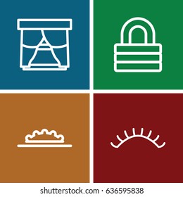 Closed icons set. set of 4 closed outline icons such as eyelashes, lock, camera wheel