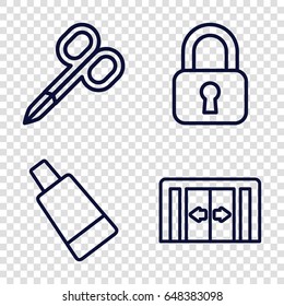 Closed icons set. set of 4 closed outline icons such as sliding doors, manicure scissors, cream tube
